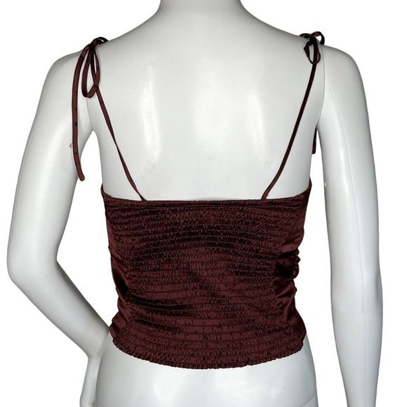 Abercrombie & Fitch Shirt Womens Small Brown Black Polka Dot Crop Top Festival - Picture 4 of 7